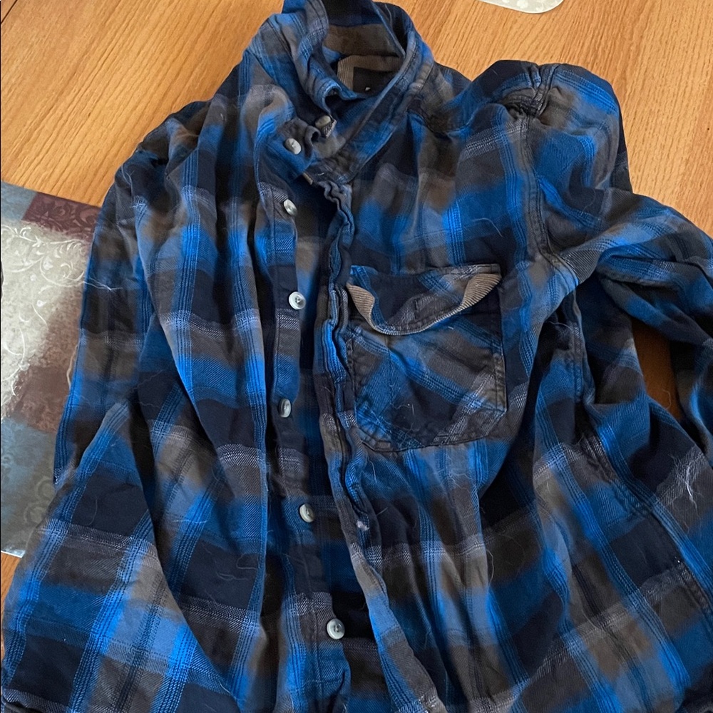 Men's Blue and Black Plaid Casual Shirt